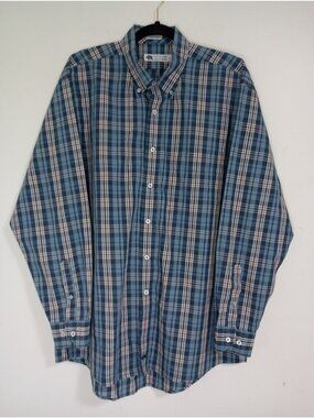 Onward Reserve Mens Blue Plaid Button-Down Shirt Classic Fit L 100% Cotton
